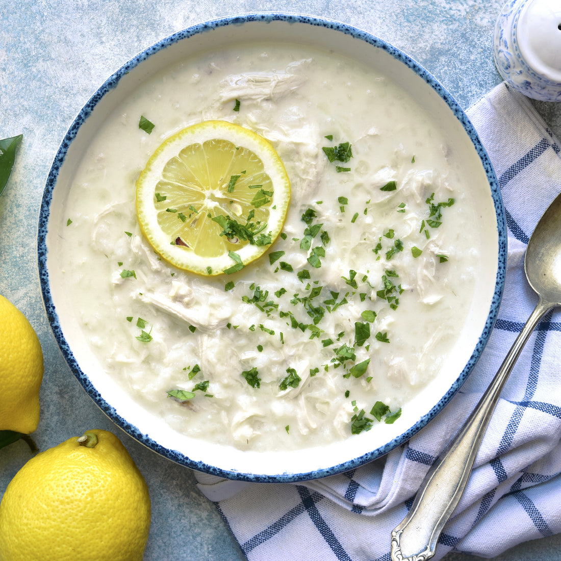 Agvolemeno Soup (Greek chicken, lemon and rice soup)