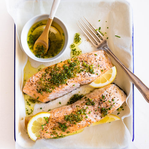 Easy Baked Salmon with Lemon and Chive Dressing – LEAH ITSINES