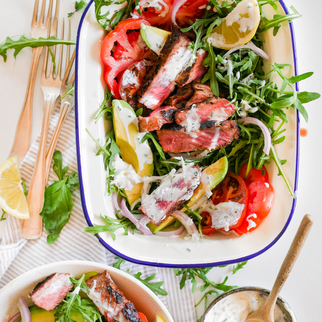 Steak Salad with Garlic and Chive Yoghurt Dressing